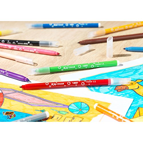 BIC Kids Kid Couleur Rotuladores de Tinta Ultralavable Punta Media - Colores Surtidos, Caja de 24 Unidades, ideal para actividades creativas en casa y colegio