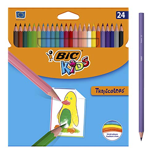 BIC Kids Tropicolors Lápices de Colores (2,9mm) - Colores Surtidos, Blíster de 24 Unidades, para actividades creativas en casa y colegio