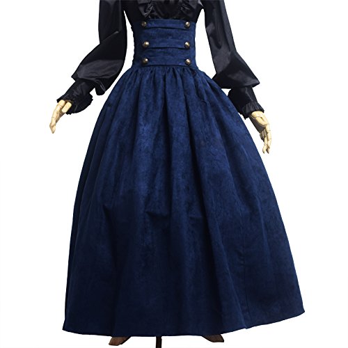 BLESSUME Gótico Lolita Steampunk Alto Cintura para Caminar Falda (Azul, M)