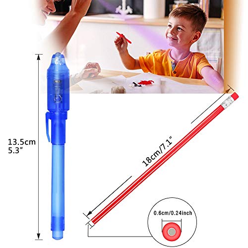 Bolígrafo de Tinta Invisible lápiz espía con rotulador mágico de luz UV para Mensajes Secretos y Fiestas para Cumpleaños Infantiles Festival de Música Fiesta (9 Bolígrafos)