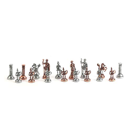 BTTNW Juego De Ajedrez Figuras de Roma de Cobre Antiguo Conjunto de ajedrez metálico Piezas Hechas a Mano Tablero de ajedrez de Madera con Estampado de nueces Adecuado para Juegos Infantiles