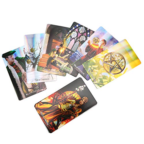 Cartas de Tarot, Cartas Del Tarot de Brujas Holográficas con Efecto Flash, Juego de Mesa Interactivo Paper English Adivination Card Para Principiantes y Amantes(1)