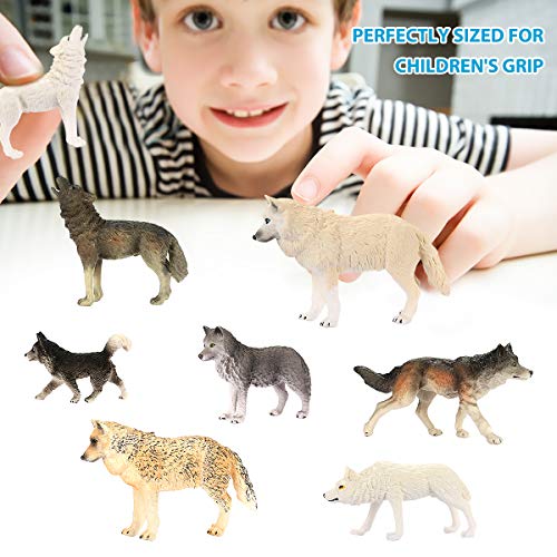 CestMall Wolf Toys Figures 8Pcs, Animal Toys Wolf Figurines Zoo Pack, Figuras realistas Dibujadas a Mano, Colección y exhibiciones geniales Edades de 3 4 5 Niños y niñas Niños