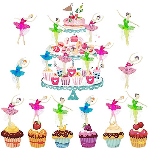 CHEPL 96PCS Cupcake Toppers Party Juego Decoración Pastel Chica de Ballet Adecuado Para Decorar Pastel Cumpleaños Baby Shower Birthday Boda Halloween