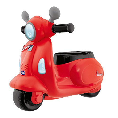 Chicco - Correpasillos Vespa con Forma de Moto Scooter y Volante electrónico, Color Rojo