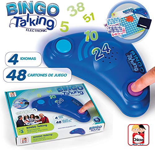 Chicos- Bingo Electrónico Lotería Parlante con 48 cartones, 13 x 7.5 x 4 cm, incluye fichas de juego, Multicolor (Fábrica de Juguetes 22409) , color/modelo surtido