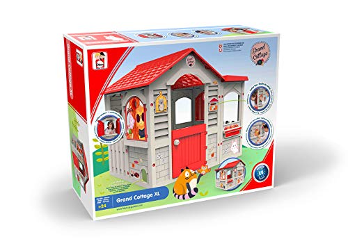 Chicos Casita Infantil de Exterior Grand Cottage XL, Color Beige con tejado Rojo, única (La Fábrica de Juguetes 89627)