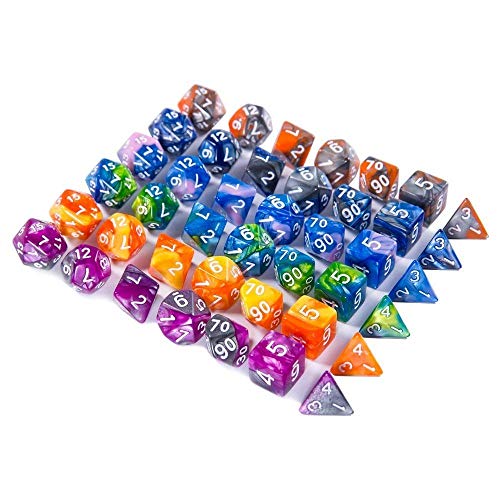 CiaraQ Poliédrico Dados, 6 x 7 (42 Piezas) Colores Dobles Dados de Juego para Dungeons and Dragons DND RPG MTG D20 D12 D10 D8 D6 D4 de Mesa Juegos de Cartas con Paquete de 6 Negro Bolsas