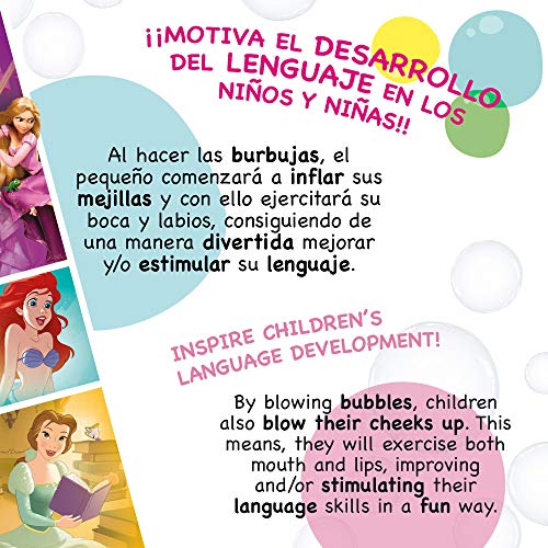 ColorBaby - Pack 36 pomperos infantiles, pomperos Princesas Disney, 60 ml, juguetes Princesas Disney, decoración cumpleaños, fiesta princesas, juguetes Disney