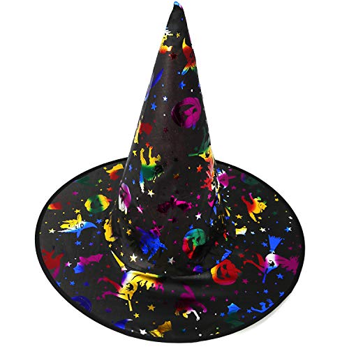 com-four® 3X Sombrero de Bruja para Disfraz de Bruja - Sombrero de Mago Ideal para Carnaval, Halloween - 33 x 38 cm (03 Piezas - Sombrero de Bruja de Colores)