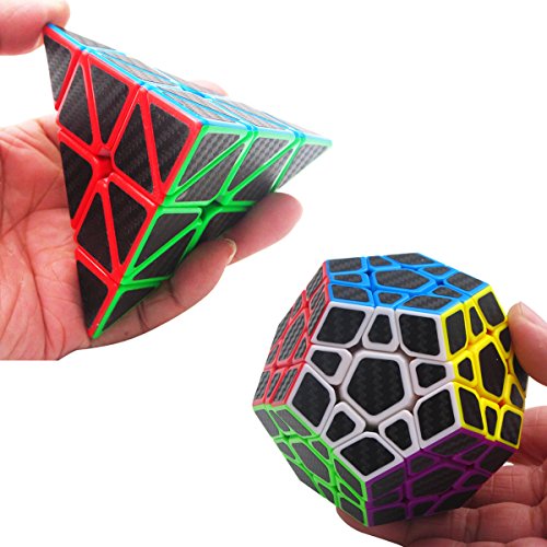 Coolzon Puzzle Cubes Megaminx + Pyraminx + 2x2x2 + 3x3x3 + Skewb 5 Pack in Giftbox Cubo Magico con Pegatina de Fibra de Carbono Velocidad