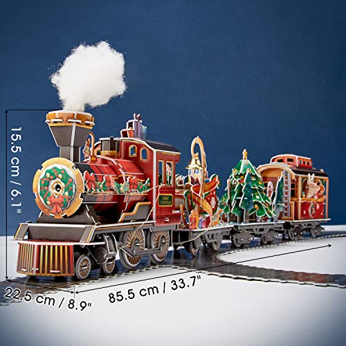 CubicFun Puzzle 3D Tren de Navidad con Luces de Colores y Sonido Navidad Decoración Casa Única Juguetes de Tren Navidad Regalos Navidad para Niños Juego Familiar, 218 Piezas