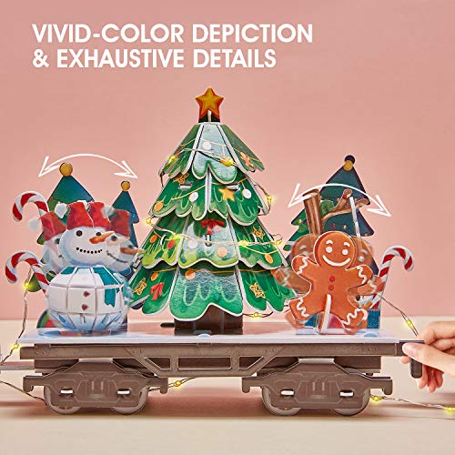 CubicFun Puzzle 3D Tren de Navidad con Luces de Colores y Sonido Navidad Decoración Casa Única Juguetes de Tren Navidad Regalos Navidad para Niños Juego Familiar, 218 Piezas