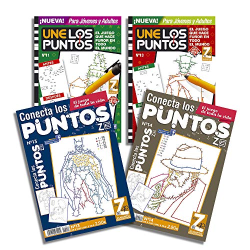 DataPrice Pack de 4 Libros de Pasatiempos de UNE-Conecta LOS Puntos para jóvenes y Adultos Variados. - Ed. Zugarto -.