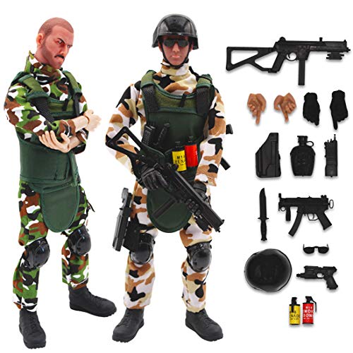 deAO Soldados de Fuerzas Armadas Conjunto de 2 Figuras de Acción Unidad de Defensa Militar Muñecos de Combate con Accesorios Incluidos