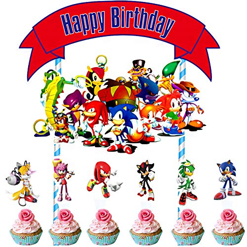Decoraciones para fiesta de cumpleaños de Sonic Sonic The Hedgehog Banner de feliz cumpleaños Hedgehog Cake Toppers Sonic The Hedgehog Colgante Remolino Suministros para fiestas Decoración