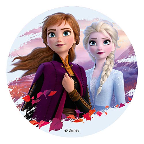 Dekora - Decoracion Tartas de Cumpleaños Infantiles en Disco de Oblea de Frozen II - Elsa y Anna