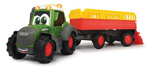 Dickie Toys Happy Series - Tractor de Juguete Happy Fendt con Remolque de Animales y Figura de Vaca, para Niños a partir de 1 Año - 30 cm