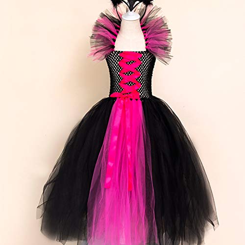 Disfraz de princesa maléfica para niñas, vestido de tul y de punto hecho a mano con cuernos y alas de bruja malvada para Halloween, Carnaval, cosplay o fiestas