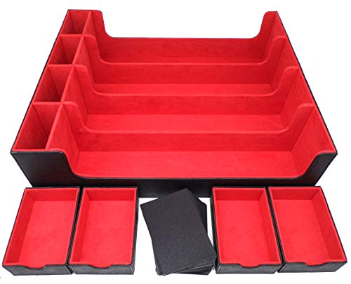 docsmagic.de Premium 4-Row Trading Card Storage Box Black/Red + Trays & Divider - MTG PKM YGO - Caja de Almacenaje Negra/Roja