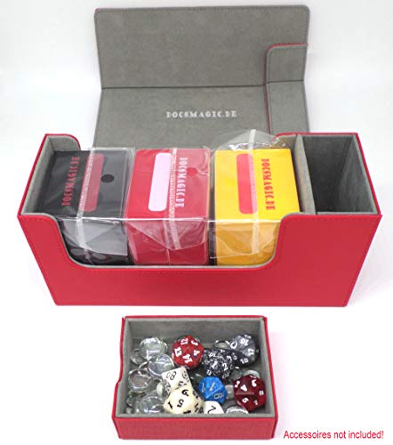docsmagic.de Premium Magnetic Tray Long Box Red Small - Card Deck Storage - Caja Roja