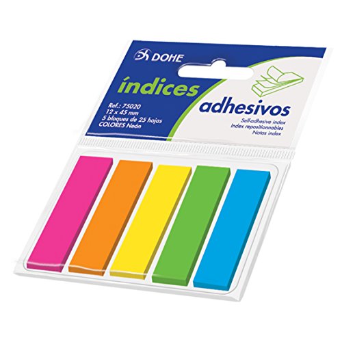 Dohe- Tacos de índices Adhesivos, 12 x 45 mm, 5 Blocks x 25 Notas (75020)