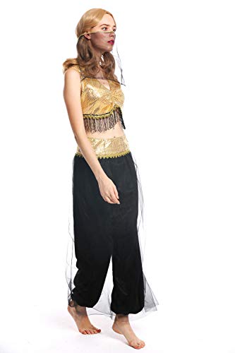 dressmeup - W-0207-M/L Disfraz Mujer Feminino Harem danzarina Oriental Vientre 1001 Noches Negro Oro Talla M/L