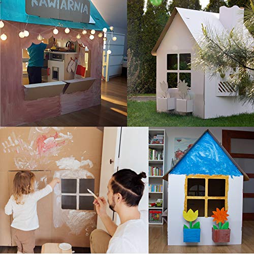EcoEdu House Casa de cartón, la gran casa de cartón para niños, casa de juegos para jugar y pintar, la gran casa infantil plegable es un juego infantil común y creativo para jugar con los padres