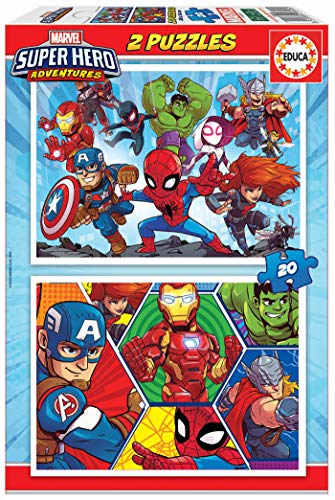Educa- Marvel Super Heroe Adventures Puzzles, 2x20 Piezas, Multicolor (18648)