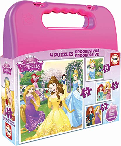 Educa- Princesas Disney Maleta, Conjunto de Puzzles Progresivos, Multicolor (16508)