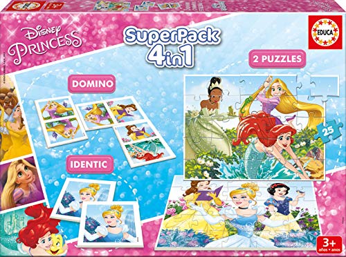 Educa- Superpack Princesas Disney Princess Pack de Domino, Identic y 2 Puzzles, Juego de Mesa, Multicolor (17198)