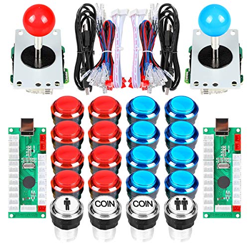 EG STARTS Arcade Cabinet Parts 2x 8 Way Joystick + 16x LED pulsador iluminado + 2 jugadores + botones de monedas para Raspberry Pi 3B Model Project DIY