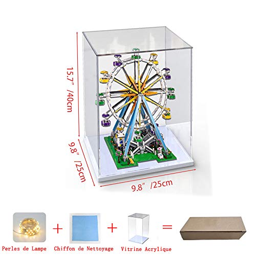 Elepure - Caja de cristal acrílico transparente para colección Lego – Figura mejorada, expositor, caja de exhibición antipolvo con base para juguetes Mini figuras (blanco, 25 x 25 x 40 cm)