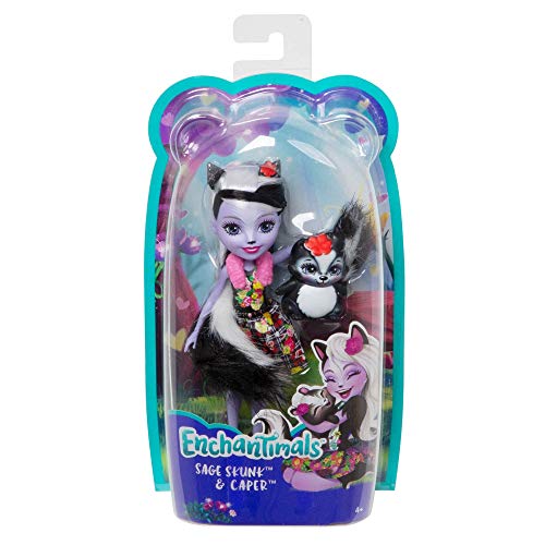 Enchantimals Sage Skunk y Caper, muñeca con mascota (Mattel FXM72)