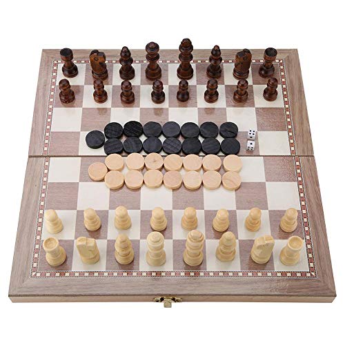 Estink Juego de ajedrez, 12"x12 de Madera 3 en 1 Ajedrez y Damas y Backgammon Tablero Plegable Juego de ajedrez de Mesa portátil de Viaje Juego de Juguete