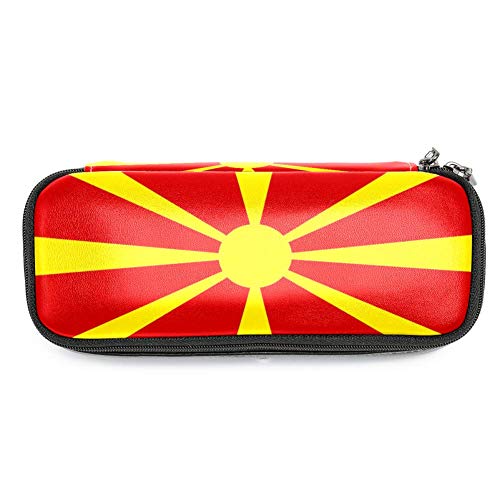 Estuche de piel sintética con diseño de la bandera de Macedonia, color Multi01. 19x7.5x3.8cm/7.5x3x1.5in