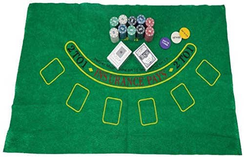 EUROXANTY® Set de Póker y Blackjack | Resistente Caja de Metal + Tapete de Juego | Fácil de Transportar