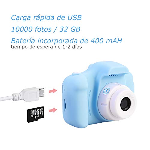 Faburo Set de Cámara de Fotos Digital Infantil con Tarjeta de Memoria Micro SD 32GB, 1080P, Azul