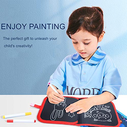 Felly Juegos de Pintura para Niños, Tabla de Dibujo Portátil Graffiti Libros Blandos de Pizarra Juguetes para Educación Preescolar Bebés Niña 2 -10 Años, Doodle Juego Infantil, 14 Páginas (Azul)