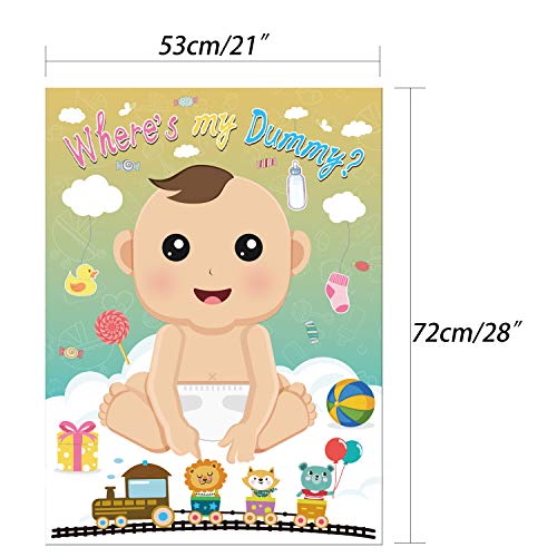 FEPITO Baby Shower Partido Juegos, Alfiler la Tonto en el Juego del Bebé con 24 Piezas de Pegatinas Chupete para Artículos de Fiesta para Bebé Ducha