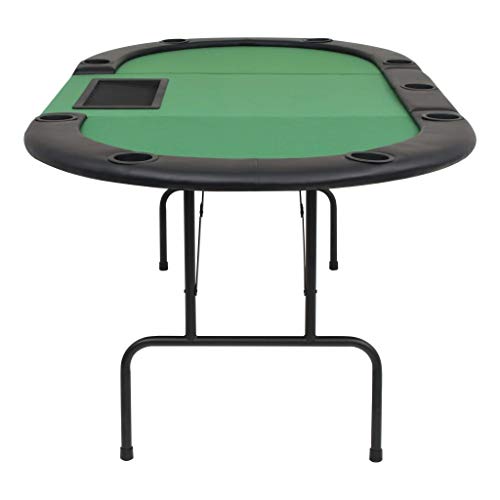 Festnight Juego de Tablero de Póker Plegable de Ovalado en 3 Partes 9 Jugadores Verde 206x106x76cm