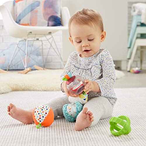 Fisher-Price Bolitas blandas activity, 5 bolas de juguete para estimulación de los sentidos del bebé recién nacido (Mattel FXC32)