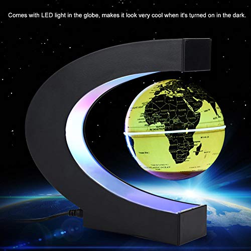 Forma C de Globo Flotante de levitación magnética rotación del mapa del mundo con luces LED Tierra Globo Para Decoración de Escritorio Regalo de Cumpleaños de Navidad(Oro)