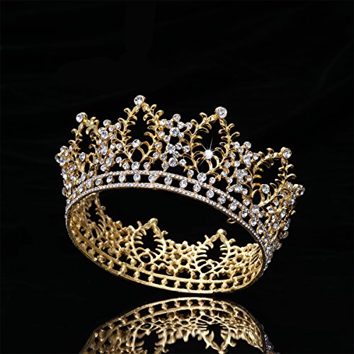 FRCOLOR Corona Princesa,Crystal Rhinestone nupcial reina Tiara para la fiesta de compromiso de la boda (oro)