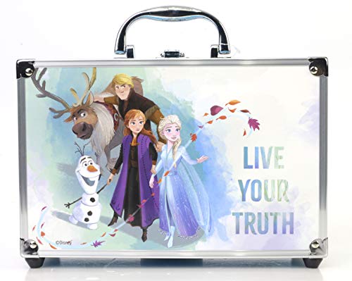 Frozen II Makeup Train Case - Maletín de Maquillaje de 2 Pisos - Set de Maquillaje para Niñas - Maquillaje Frozen - Neceser Maquillaje y Accesorios en un Maletín Reutilizable con Espejo
