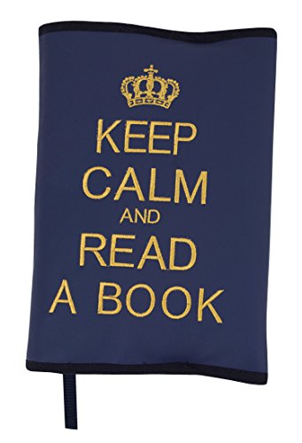 Funda protectora para libros y agendas en ECOPIEL"Keep Calm and read a book". Varios colores disponibles. (Marino/Dorado)