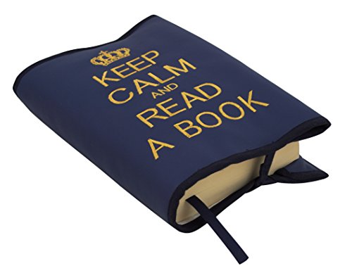 Funda protectora para libros y agendas en ECOPIEL"Keep Calm and read a book". Varios colores disponibles. (Marino/Dorado)