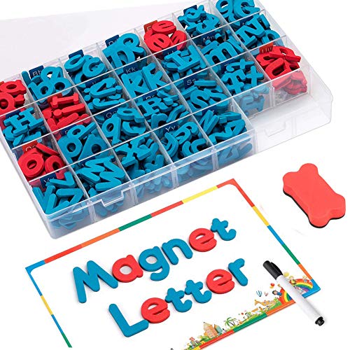 FUQUN Letras Magnéticas (212 Piezas)para Ninos, con Tablero Magnético de Doble Cara, Alfabeto de Espuma para Ortografía y Aprendizaje Preescolar para Niños, Alfabeto de Letras Magneticas de Nevera