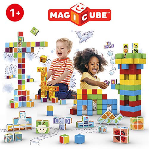 Geomag Magicube Word Building 084 - 16 Cubos magnéticos y 63 Clips magnético - Construcciones magnéticas y Juegos educativos, Multicolor, 79 Piezas