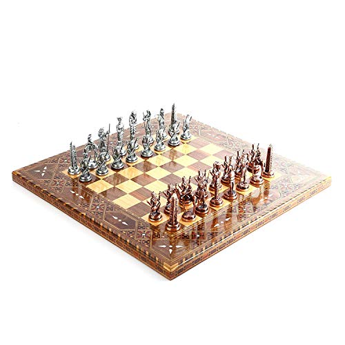GiftHome - Juego de ajedrez de Cobre Antiguo Egipcio para Adultos, Piezas Hechas a Mano y Tablero de ajedrez de Madera Maciza Natural con Perla Original Alrededor de la Tabla King 3.5 Pulgadas